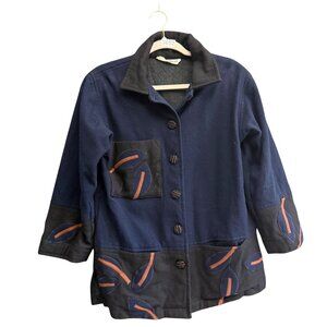 Deborah Murphy Long Sleeve Button Front Jacket Women's Blue Black Winter Chic